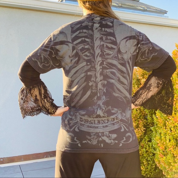 Converse Scull Bones Tattoo Print Black Graphic T-Shirt unisex - Picture 5 of 16